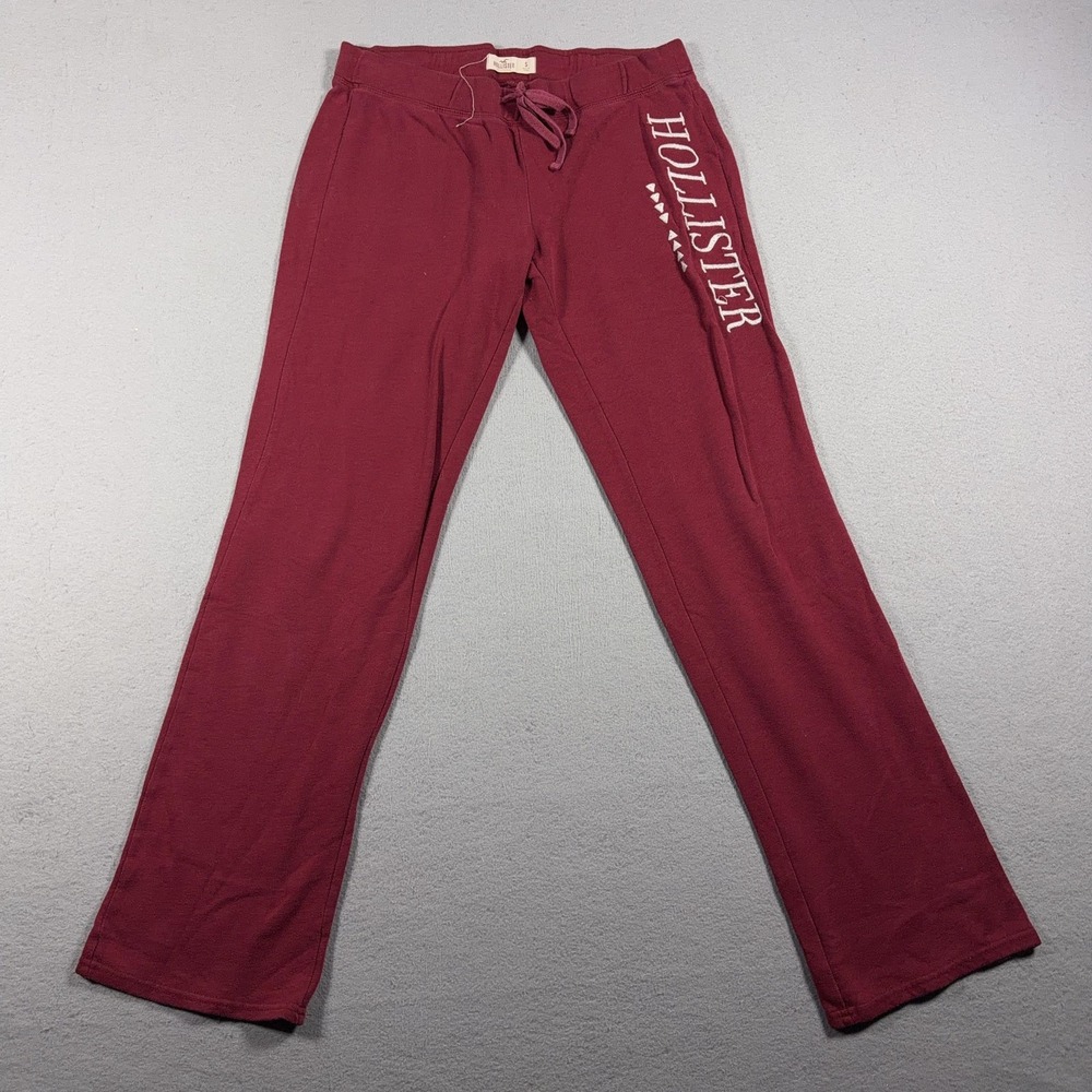 VTG Hollister Sweatpants Women Small Red Logo Lounge Straight Leg Drawstring Y2K